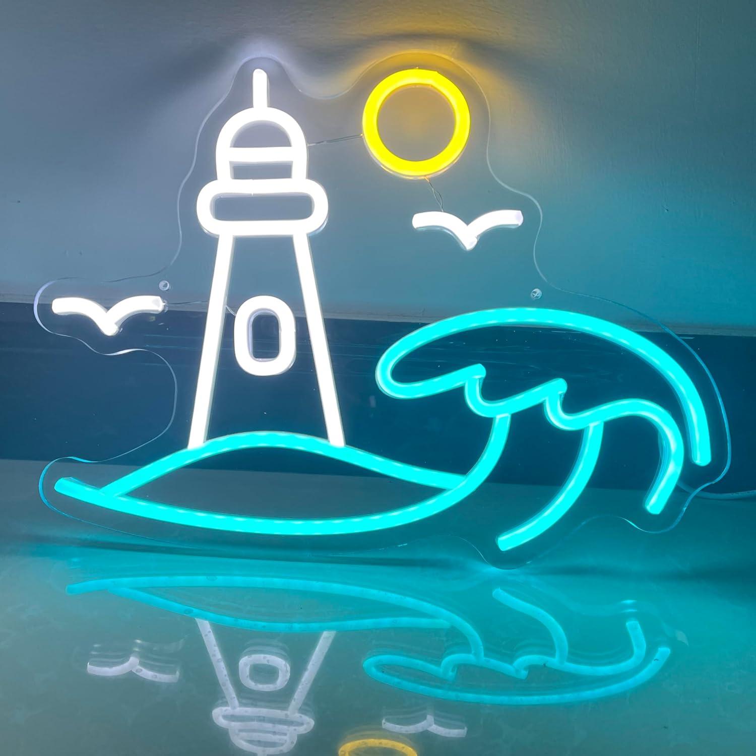Lighthouse Scene Neon Sign Sea - Neon Sign Party 评论和价格
