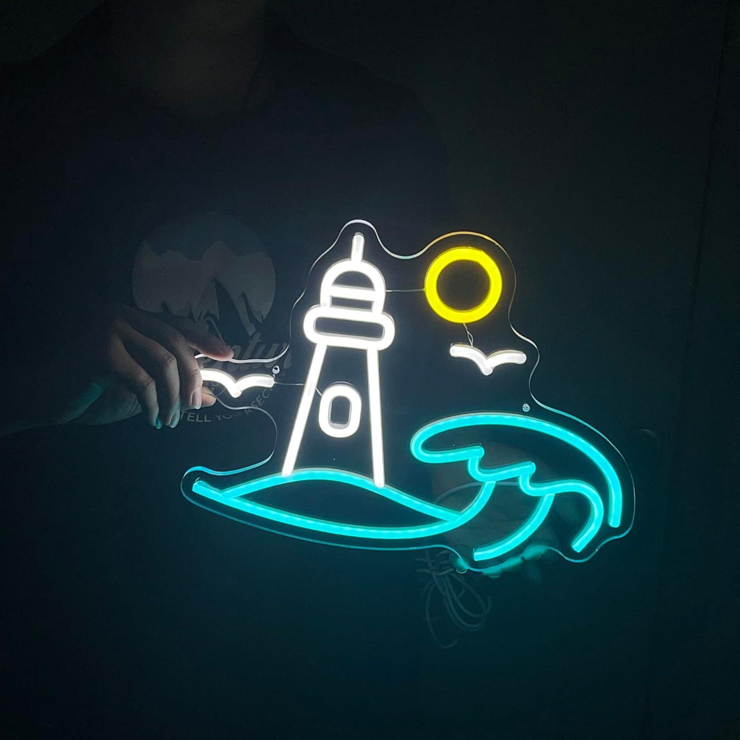 Lighthouse Scene Neon Sign Sea - Neon Sign Party 评论和价格
