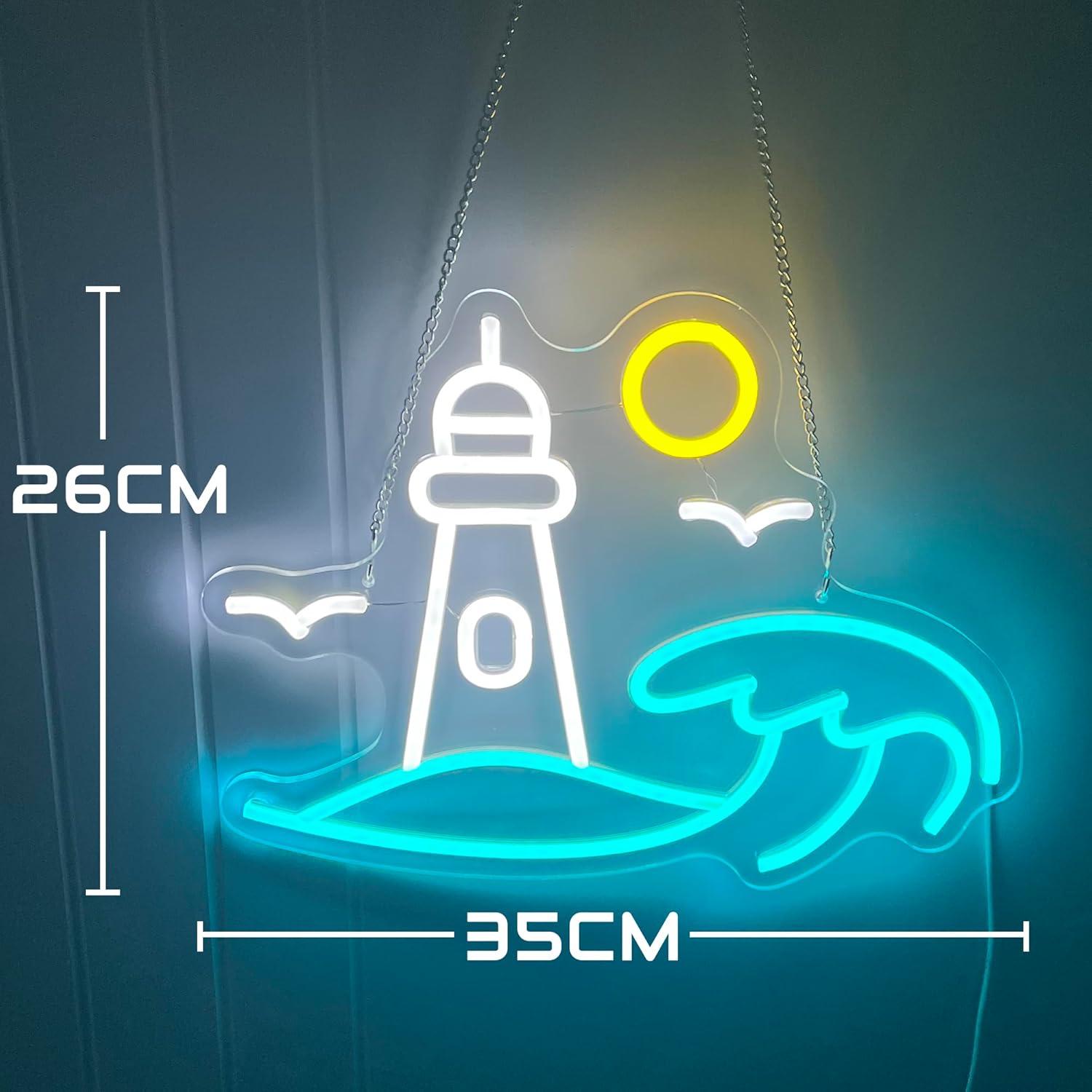 Lighthouse Scene Neon Sign Sea - Neon Sign Party 评论和价格