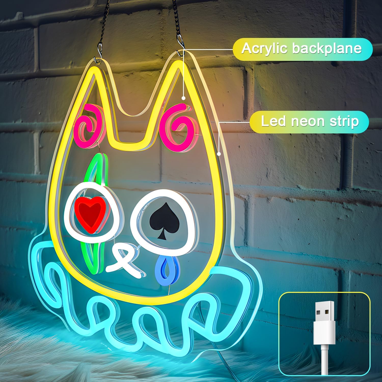 Clown Cat LED Neon Sign USB 5V - Neon Sign Party 评论和价格