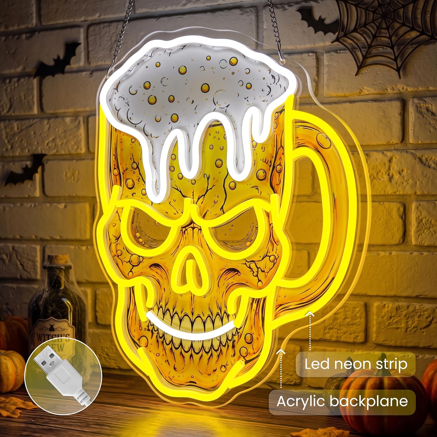 Skull Beer Neon Sign, USB LED  - Neon Sign Party 评论和价格