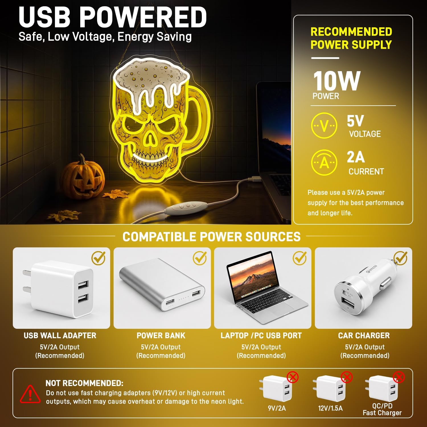 Skull Beer Neon Sign, USB LED  - Neon Sign Party 评论和价格