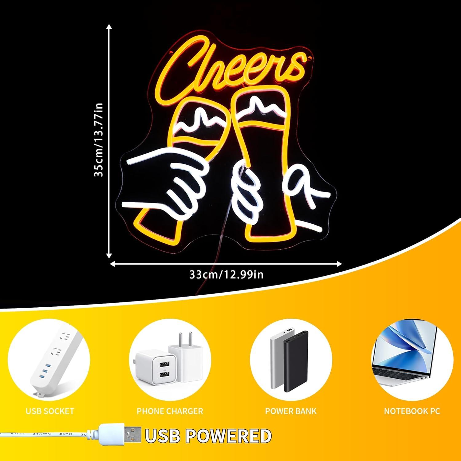 Cheers Cocktail Neon Sign USB  - Neon Sign Party 评论和价格